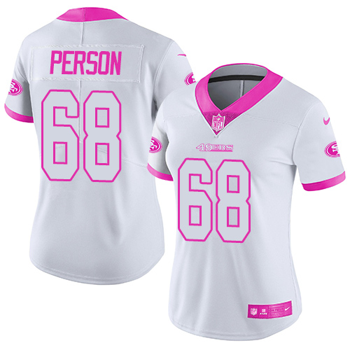 San Francisco 49ers Limited White Pink Women Mike Person NFL Jersey #68 Rush Fashion